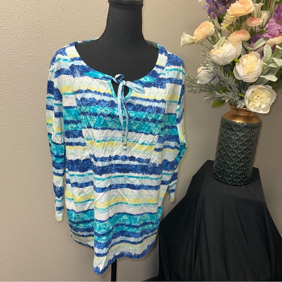 Rebecca Malone Blue Aqua Tie Dye Boho Tunic Top XL 100% Cotton - Picture 1 of 7